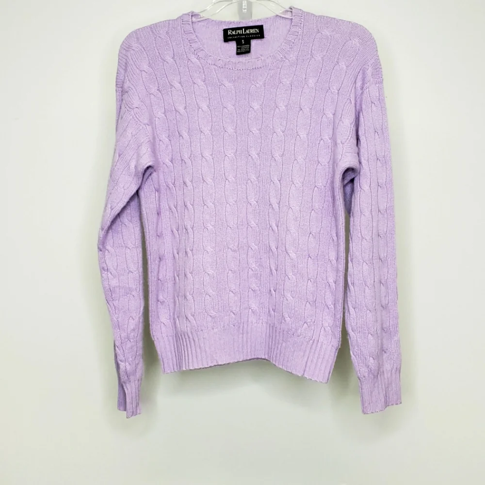 Ralph Lauren Black Label Lavender Cable Knit Cashmere Sweater Size Small - Picture 3 of 10